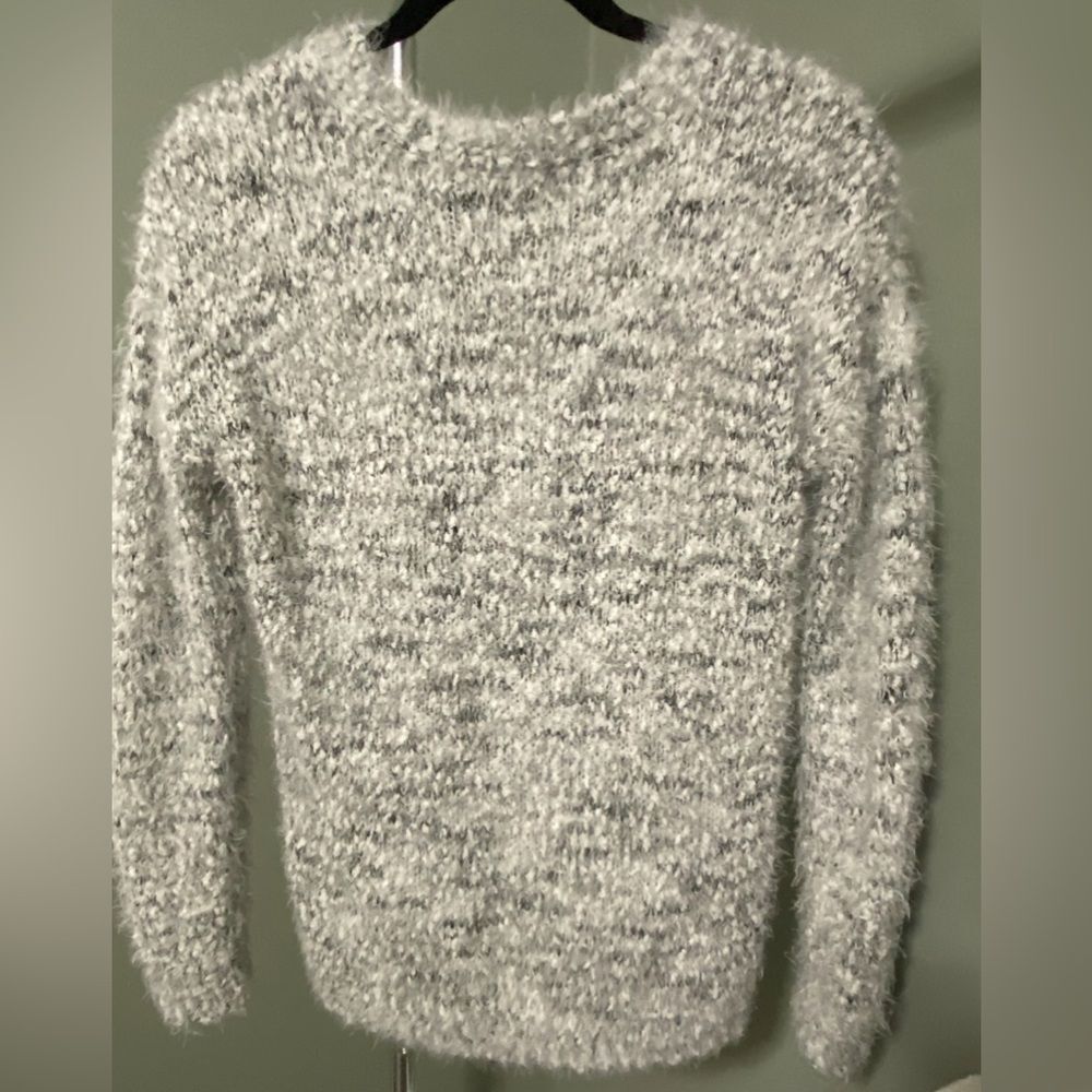 SO Grey Fuzzy Knit Crewneck Winter Sweater Women's Size XS